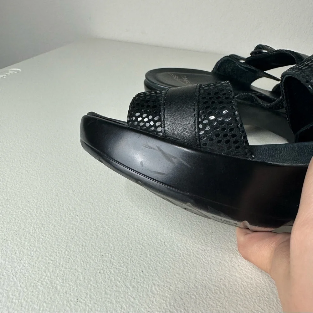 Dansko Black Leather Jessie Lizard Wedge Slide On Shoes Size 40